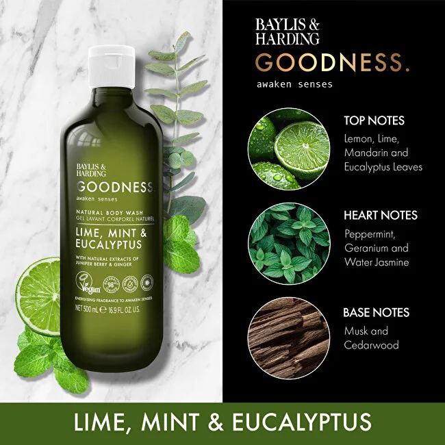 Baylis & Harding Goodness Awaken Shower Gel Lime, Mint & Eucalyptus 500 ml thumbnail 2