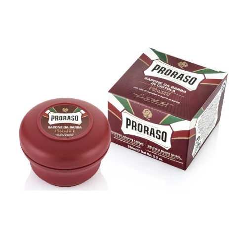 Red shaving soap in a jar