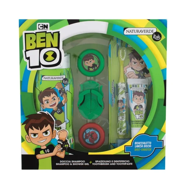 Kids rinkinys vaikams Ben 10  (dušo gelis 250ml + dantų pasta 25ml+  dantų šepetėlis +  disc-shooter