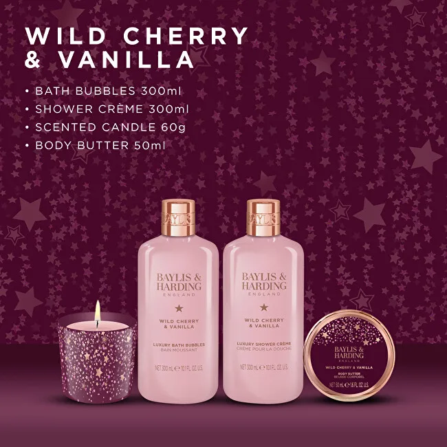 Baylis & Harding Wild Cherry & Vanilla Body Care Gift Set with Candle 4 pcs thumbnail 3