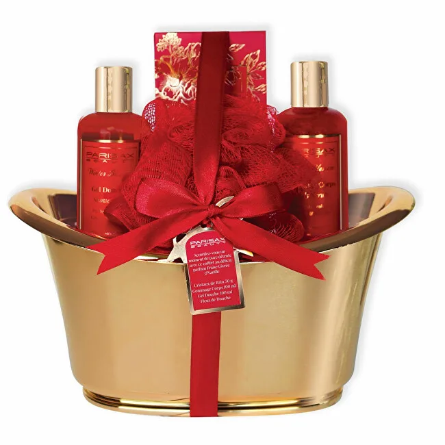 Parisax Bath gift set in a golden tub Frozen Strawberries & Vanilla 5 pcs thumbnail 3