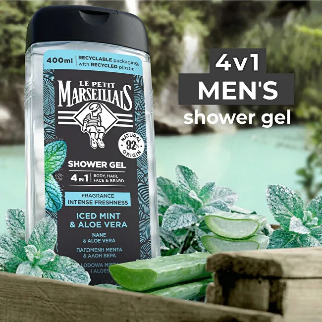Le Petit Marseillais Shower gel for body, face, hair and beard Iced Mint and Aloe Vera 400 ml thumbnail 2