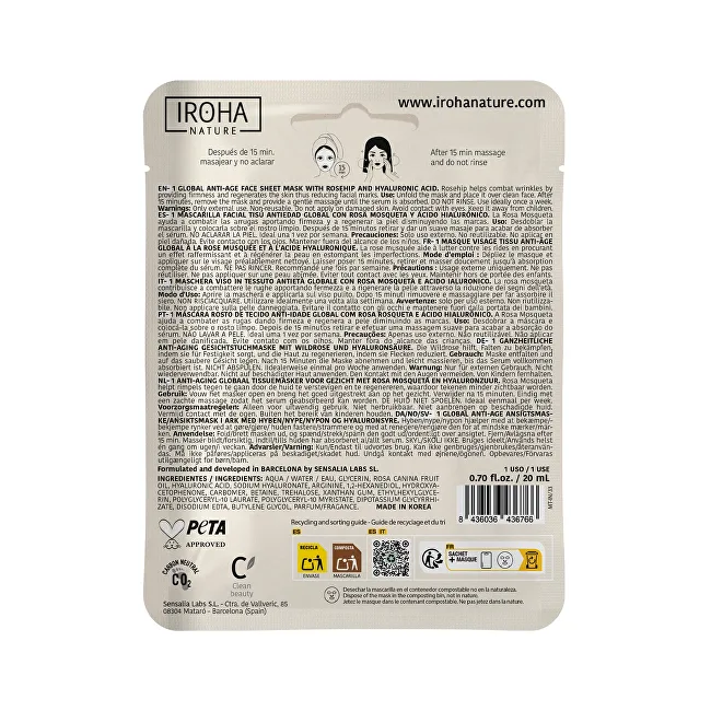 Iroha Rejuvenating mask Anti-Age Rosehip Face Sheet Mask 20 ml thumbnail 2