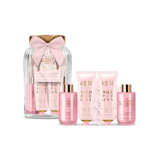 Gift set of care in a glass jar Peony, Peach &amp; Raspberry 5 pcs