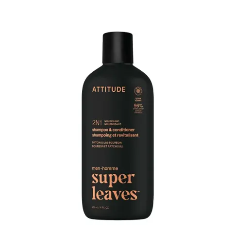 Men´s Nourishing Shampoo and Conditioner 2in1 Super Leaves Patchouli &amp; Bourbon (Shampoo &amp; Conditioner) 415 ml