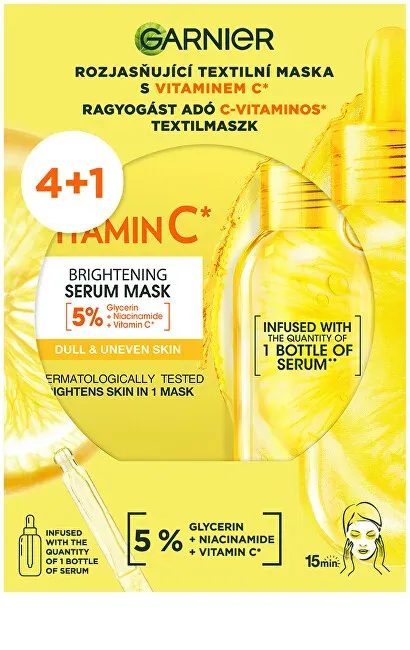 Set of brightening fabric masks with vitamin C 4+1 pcs