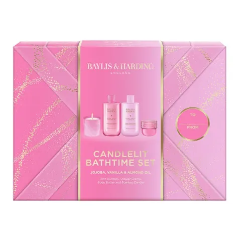 Body Care Gift Set with Jojoba, Vanilla &amp; Almond Oil Candle 4 pcs