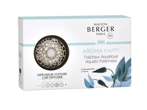 Gift set Aroma Happy chrome car diffuser + Aquatic Freshness refill
