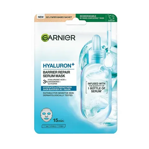 Garnier HYALURON+ textile face mask for skin barrier restoration with hyaluronic acid
