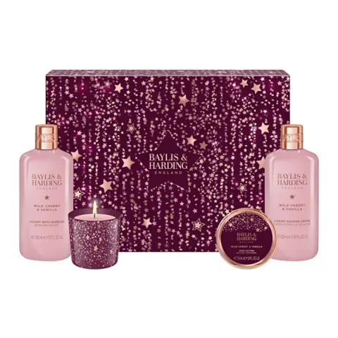 Wild Cherry &amp; Vanilla Body Care Gift Set with Candle 4 pcs