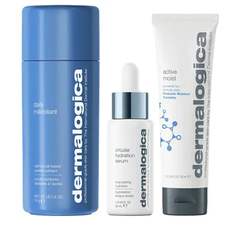 Smooth + Hydrate Set Dermalogica: Daily Milkfoliant, Exfoliating, Exfoliating Powder, 74 g + Active Moist, Prebiotics, Hydrating, Cream, For Face, 50 ml + Circular Hydration, Hyaluronic Acid, Serum, F