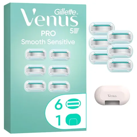 Replacement heads Pro Smooth Sensitive 6 pcs + cover