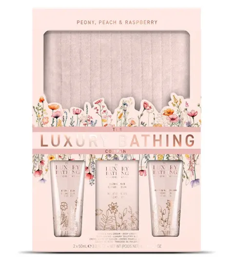 Body care gift set with cosmetic bag Peony, Peach &amp; Raspberry 4 pcs