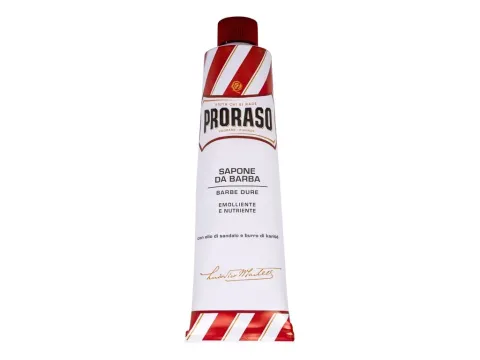 Red shaving soap in a tube