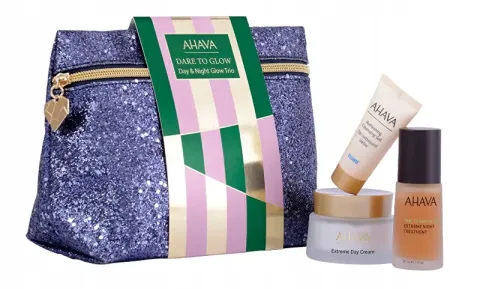 Day &amp; Night Glow Trio Set Ahava: Extreme , Day, Cream, For Face, 50 ml + Time To Revitalize Extreme, Anti-Aging, Night, Local Treatment Serum, For Face, 30 ml + Refresing, Eliminates Impurities, Clean
