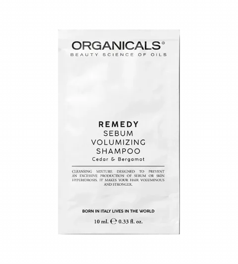 objemový šampon pro zplihlé, snadno se masticí vlasy 10 ml REMEDY Sebum Volumizing Shampoo Cedar &amp; Bergamot
