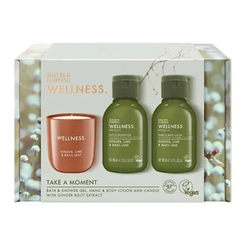 Baylis &amp; Harding Body Care Set with Candle - Ginger, Lime &amp; Basil, 3pcs