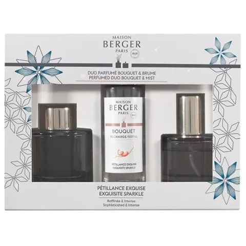 Gift set aroma diffuser Rosalie gray + refill and home spray Intense glitter