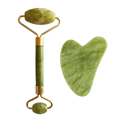 Massage roller and plate Guasha green xiuyan jadeite ( Light Green Xiuyan Jade Roller &amp; Gua Sha Set)